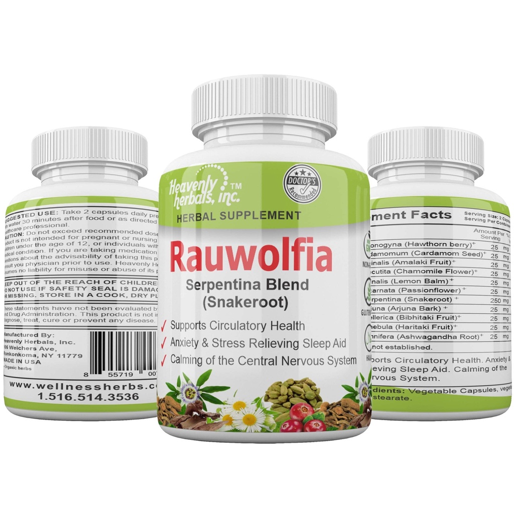 Rauwolfia Serpentina Blend (Snakeroot), 1000mg por Serving - Suplemento Hierba Orgánica - Herb Ayurvedic &amp; Remedy Natural -Apoyos Salud Circulatoria, Cardiovascular Health Aid– 60 Ct.