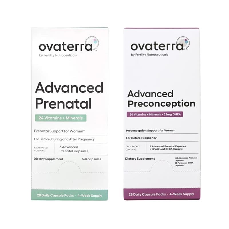 Ovaterra Advanced Prenatal &amp; Preconception Multivitamin Bundle for Women with DHEA 25mg, Choline 550 mg, Folate (Methylfolate) 1,010 mcg, Omega-3 DHA, EPA, Chelated Iron 364 Capsules - 28 Day Supply