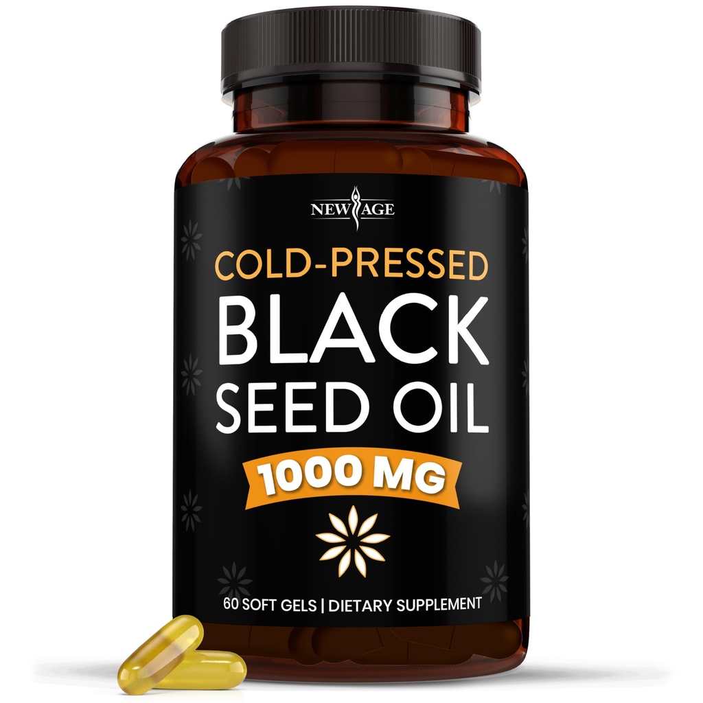 NEW AGE Black Seed Oil Softgel Capsules - Premium Cold-Presed Nigella Sativa Producing Pure Black Cumin Seed Oil - Non-GMO & Vegetarian (60 Softgels)