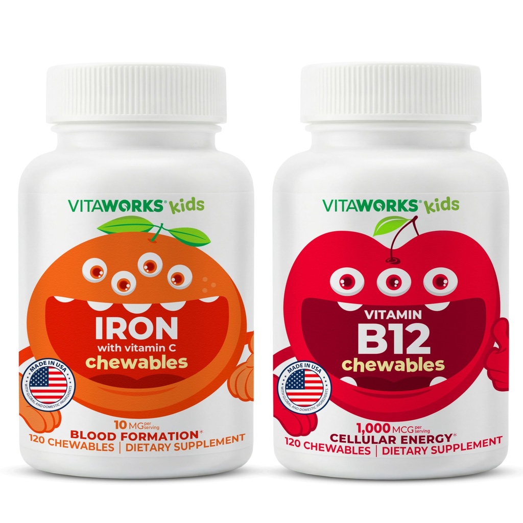 Niños Hierro 10 mg + Vitamina C Chewables + Vitamina B12 Chewables Bundle