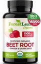 ForestLeaf Organic Beet Root Capsules - Beetroot Supplement 16000mg Strength 20:1 Extract Pills w/Ginger Grape Seed  durable Support Blood Pressure, Nitric Oxide, Flow, Circulation ¦ Beets Powder - 120 Caps