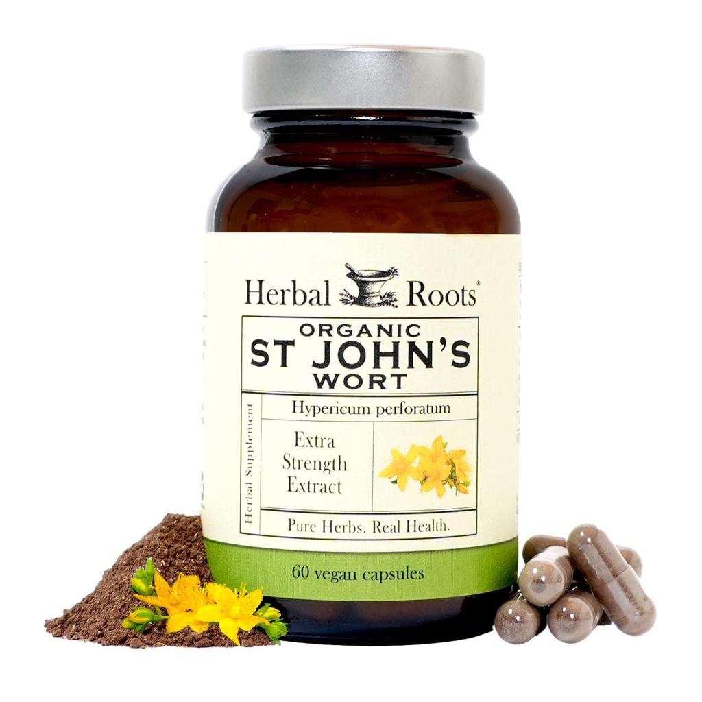 Herbal Roots St Johns Wort Capsules  450 mg per Serving  Puro St. John’s Wort with No Binders or Fillers Non GMO ← 60 Vegan Capsules