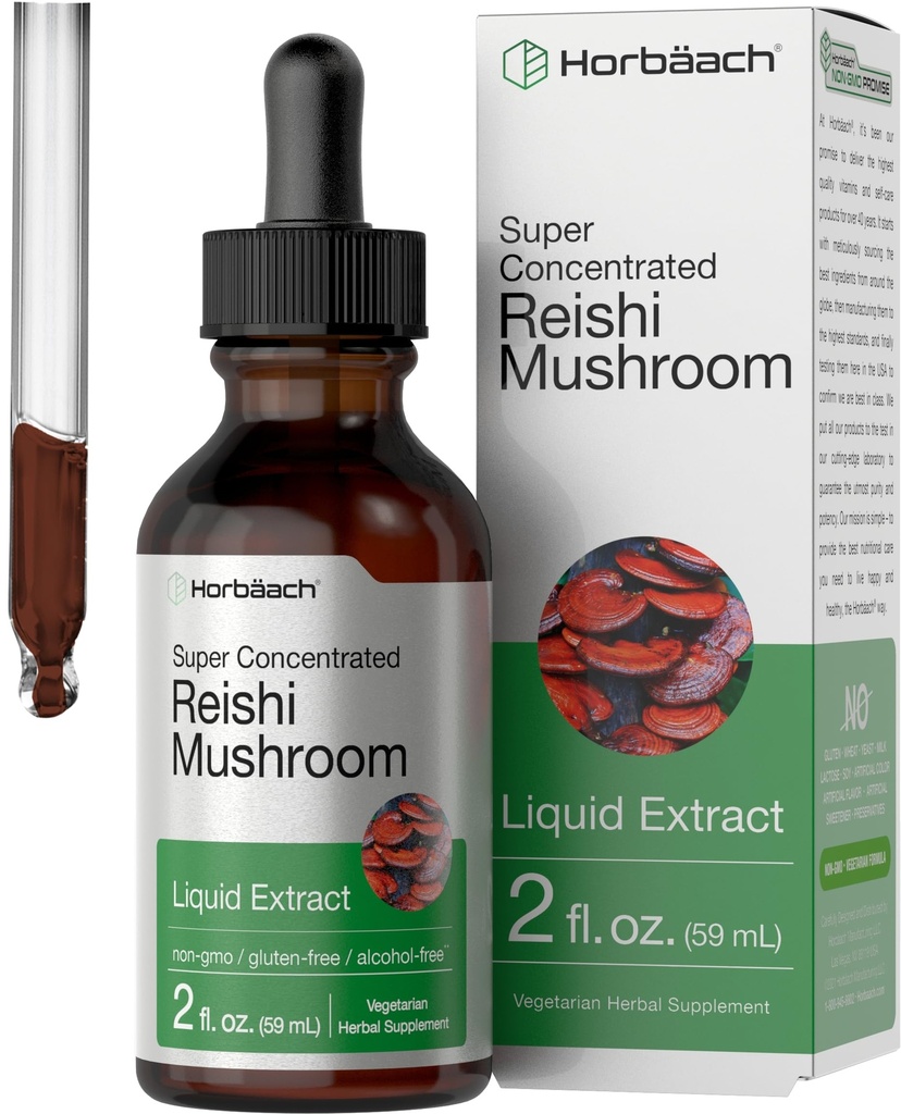 Horbäach Reishi Mushroom Extract Tincture TENIDO 2 Fl Oz TENIDO Líquidas gotas ANTE Ganoderma Lucidum ANTE Vegetarian, Alcohol Gratis TENIDO NO GMO, Gluten Free Supplement