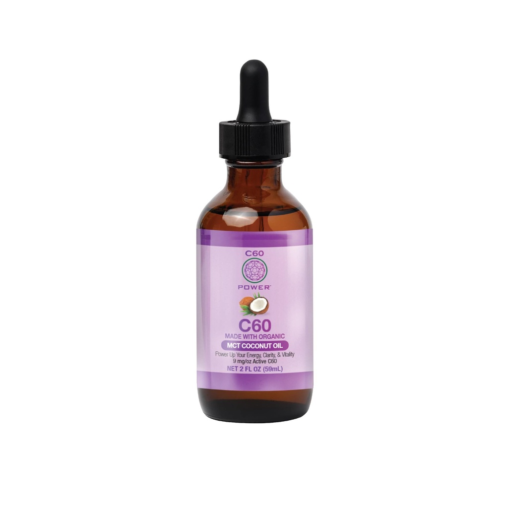C60 Power - MCT 2-oz.- Aceite de coco de MCT orgánico, 2 Fl Oz, 99.99% Fullerenes de carbono puro, elevación de carga oxidativa, optimización de la función mitocondrial
