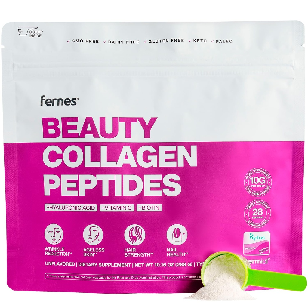 Péptidos de Collagen avanzados Polvo para Mujeres - Ácido Hialurónico, Biotina & Vitamina C, Pelo de Proteína Hidrolyzed, Piel, Nails &amp; Soporte Conjunto - Grass Tipo I & III Keto, Paleo, Kosher 9.88 oz Desarrollado