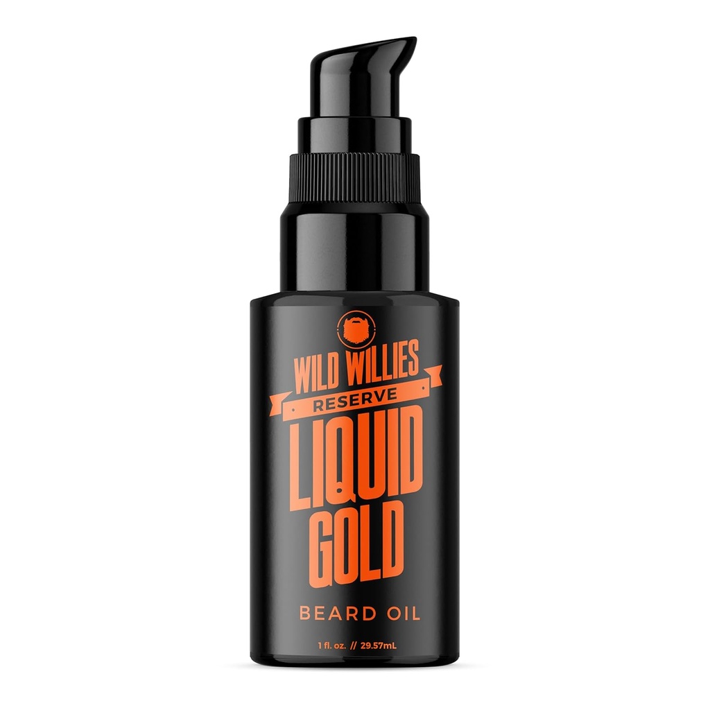 Aceite de barba de oro líquido salvaje para hombres - Suave de barba Infundida con aceites esenciales Nutrishes " Hydrates Facial Hair - Crecimiento de barba Aceite para el bigote saludable " Rutina de baño diario, 1 oz