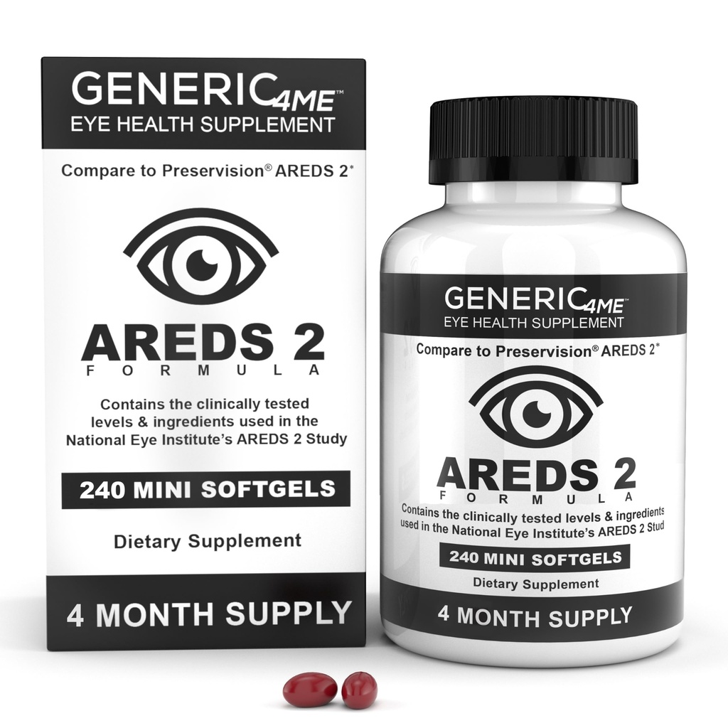 AREDS 2 SoftGels, 500 mg Vitamina C, 400 UI Vitamina E, 10 mg Lutein, 2 mg Zeaxanthin, 80 mg Zinc, 2 mg Cobre - Apoya la Salud Ocular - 240 Mini SoftGels (Cuarto Mes de Suministro)