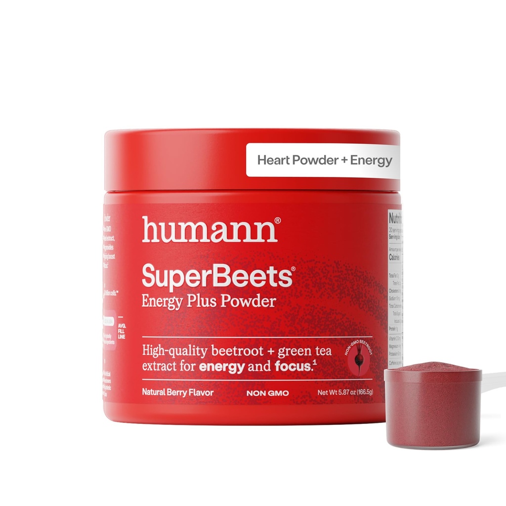 HumanN SuperBeets Energy Plus con extracto de semilla de uva - Polvo de remolacha, Extracto de té verde, cafeína, vitamina C, no GMO, 5.87oz