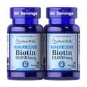 Puritan's Pride Premium Ultra Mega Biotin 10,000mcg, Suplemento dietético para el cabello saludable, la piel, las uñas y la energía Metabolismo Support, 100 Day Supply, 50 Rapid Release Softgels, 2 Pack
