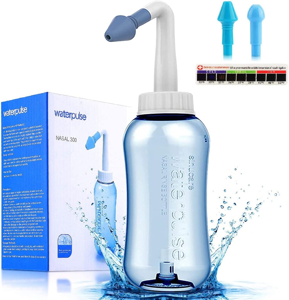 Darate Neti Pot Sinus Rinse Botella de lavado de nariz Rinse riego nasal para adultos " Kid BPA Gratis con termómetro de la pegatina (300ml)