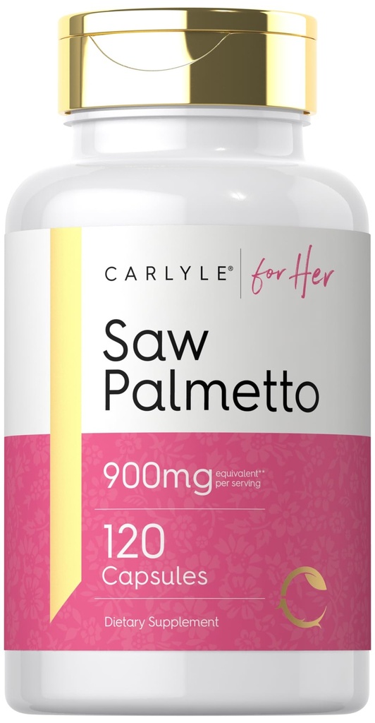 Carlyle Saw Palmetto for Women 900mg TEN 120 Capsules TEN Full Spectrum Extract Supplement TEN Non-GMO, Gluten Free Supplement TEN for her