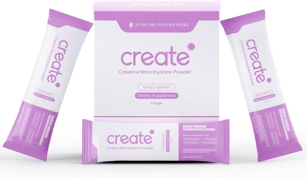 Create Single Serve Creatine Monohydrate Powder – 5g Creapure Creatine ¦ Redefining Strength, Energy & Recovery ← Sugar-Free, Vegan, Non-GMO ← Mixed Berry ← 30 Portable Packets