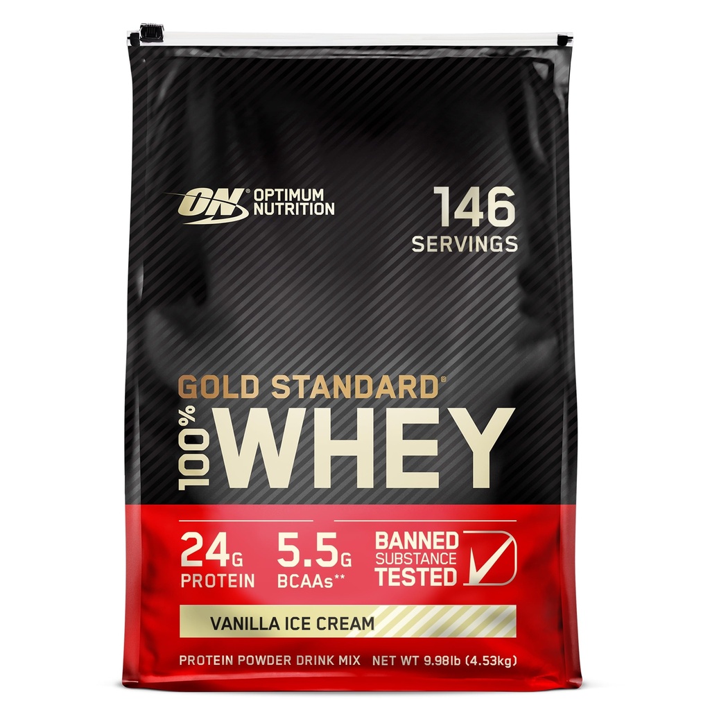 Optimum Nutrition Gold Standard 100% Whey Protein Powder, Vainilla Ice Cream, 10 libras (Packaging May Vary)