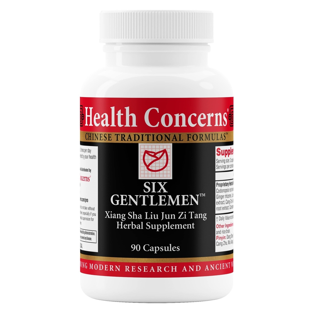 Preocupaciones a la salud Seis Caballeros – Salud Digestiva " Apoyo al Qi – Licorice Root, Ginger " Codonopsis Fórmula – Bloating, Gas, Nausea – 90 cápsulas – Medicina Herbal China