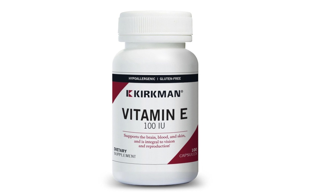 Kirkman Vitamina E 100 UI - Hypoallergenic ← 100 Vegetarian Capsules ← Soporta Immune System ← Gluten Free ← Casein Free ← Soja-Free