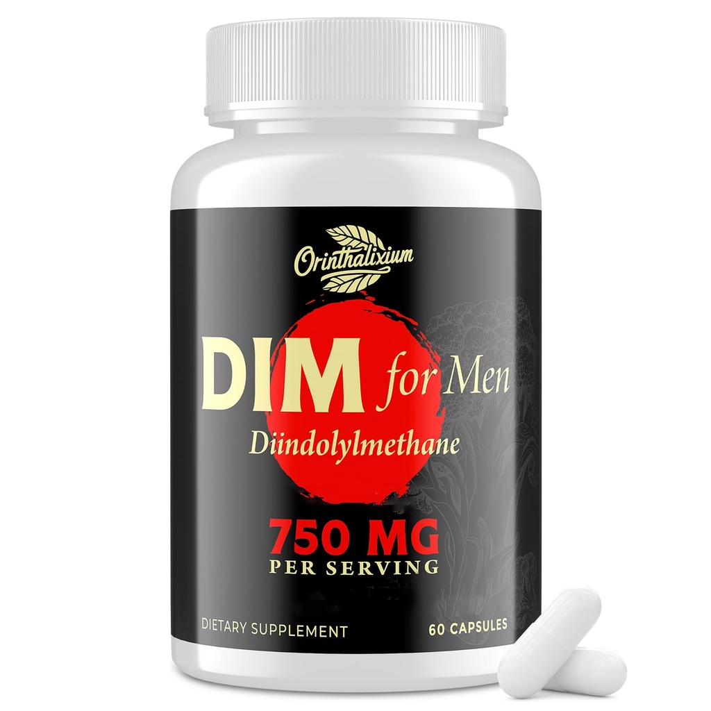 DIM para hombres 750MG – Balance hormonal, Apoyo estrógeno para hombres, Suplemento DIM, Detox, Vitality &amp; Fitness Performance–Chrysin &amp; Black Pepper Extract, 60 cápsulas (1 botella)