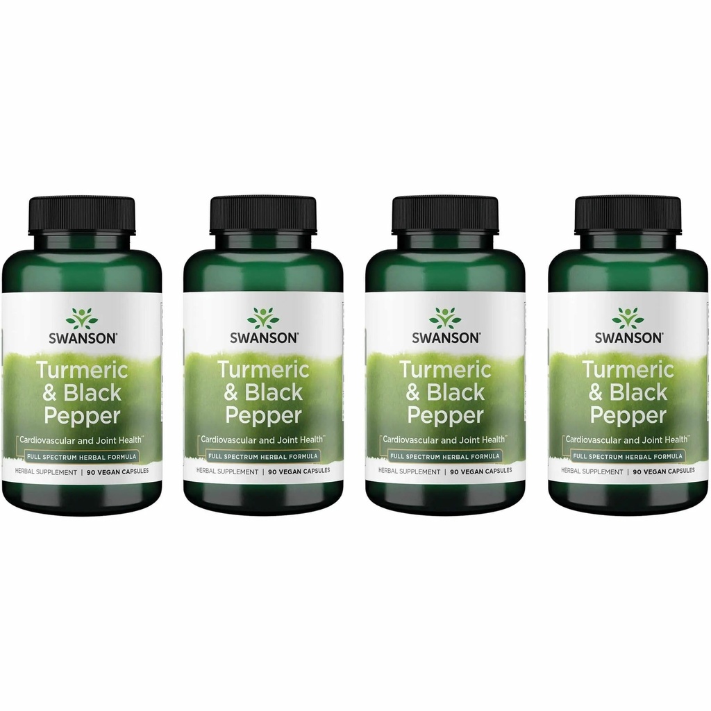 Swanson Premium- Turmeric " Black Pepper - Antioxidante, Digestión " Soporte conjunto - 90 Veg Caps (4 Pack)