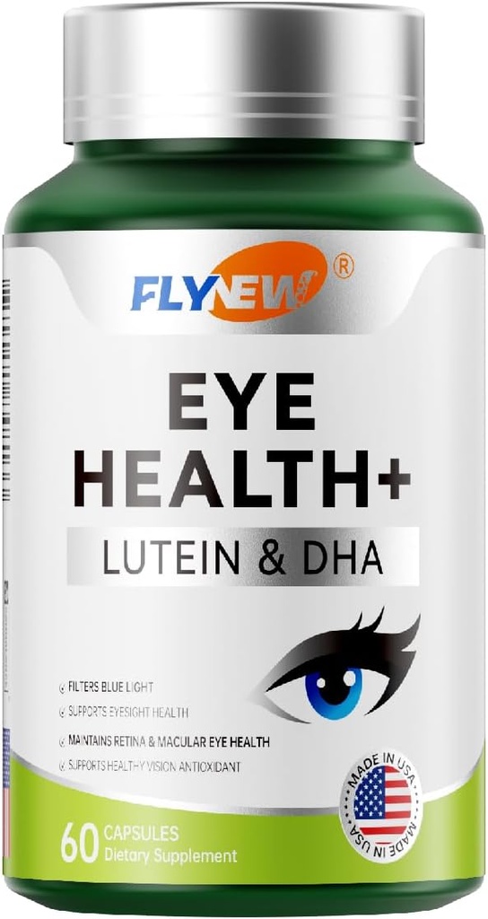 Suplemento de salud de los ojos, cuidado de los ojos con Lutein DHA, Anthocyanin Rich Blueberry Extract, Zeaxanthin de Marigold Flower Extract丨Made in USA 60 Capsules