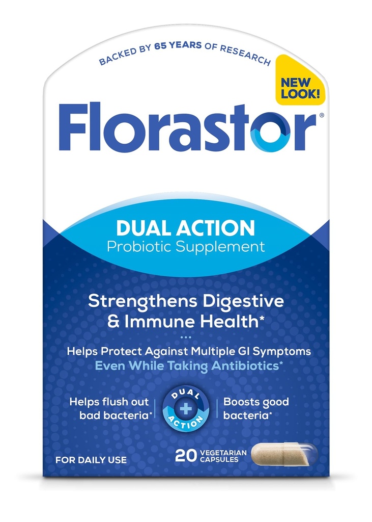Florastor Probióticos para Salud Digestiva &amp; Inmuna, 20 cápsulas, Probióticos para Mujeres &amp; Hombres, 1 Probiótico Mundial, Flush Out Bad Bacterias &amp; Boost The Good with Our Strain Saccharomyces boulardii