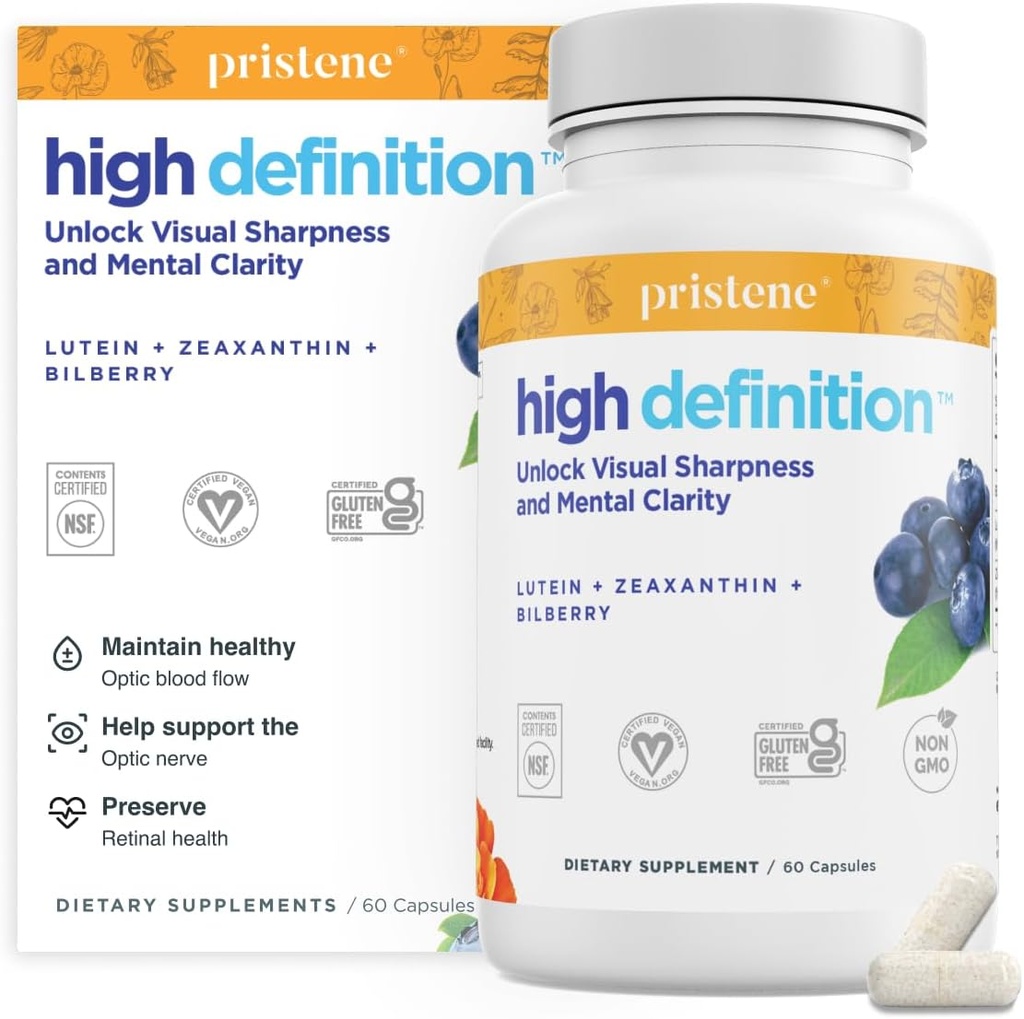 Alta definición Cerebro + Vitaminas Ojo para la memoria, Focus " Concentration, Lutein " Zeaxanthin (25mg/5mg) para proteger sus ojos de la luz azul " , Suplemento de mora para los ojos para apoyar BDNF