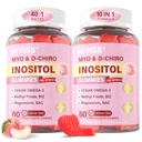 Myo-Inositol & D-Chiro Inositol Gummies for Women 2000mg + 50mg, 40:1 Ratio Inositol with Vegan Omega-3 + D3, Magnesium Glycinate, Methyl Folate + B12 for Female Health &amp; Wellness, Sugar Free, 120 Cts