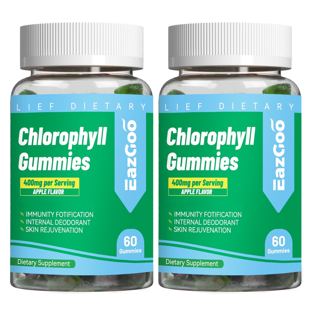 2 Pack Chlorophyll Gummies for Body Odor Deodorant*, Sugar Free Chewable Chlorophyll for Immune Support Women Vegan Non-GMO, 120 Conde