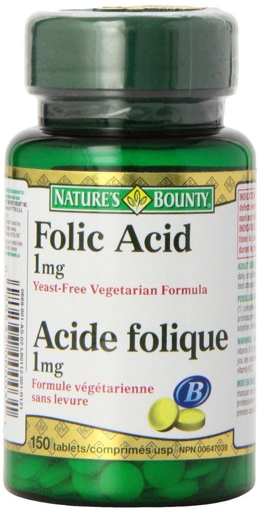 Ácido fólico de la naturaleza 1 mg 150 Tabletas (paquete mayo Vary)
