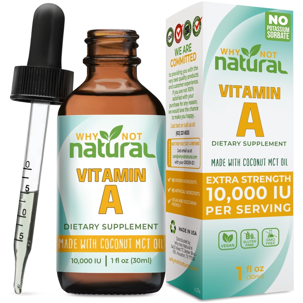 Por qué no la vitamina natural A gotas 10000 UI - Retinil líquido Palmitate con aceite de MCT de coco, Vegan VIT Un suplemento para la piel - 1 oz sublingual Tintura