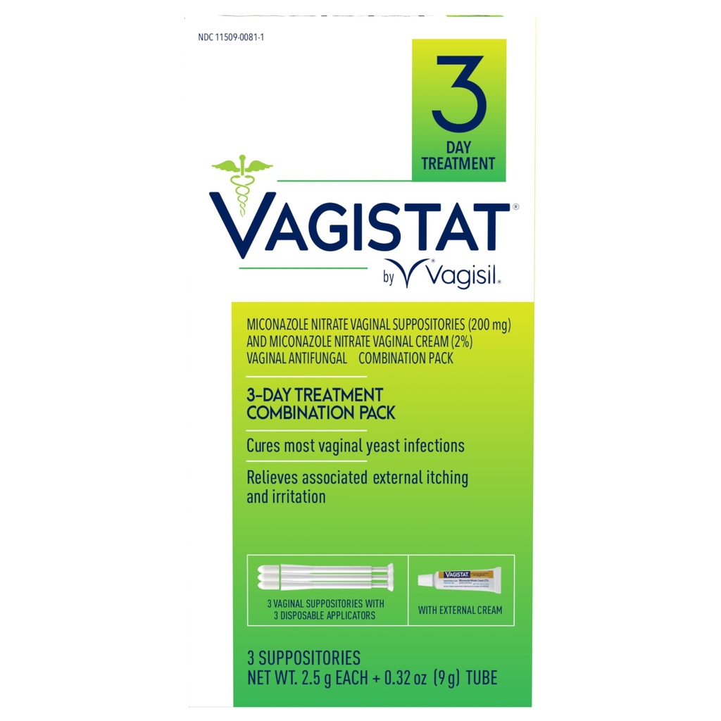 Vagisil Vagistat 3 días de tratamiento de la infección por levaduras para mujeres, apoya la picazón externa y la irritación - 2% Crema de nitrato de miconazol externo, 3 depósitos desechables &amp; aplicadores (Pack of 1)