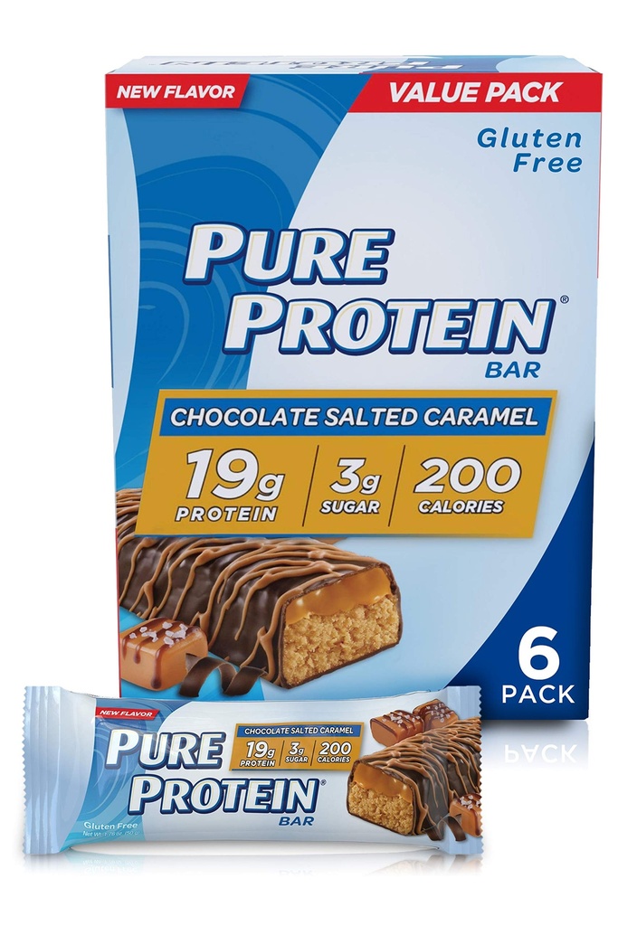 Pure Protein Bares, High Protein, Nutritious Snacks to Support Energy, Low Sugar, Gluten Free, Chocolate Salted Caramel, 1,76oz, 4 Pack