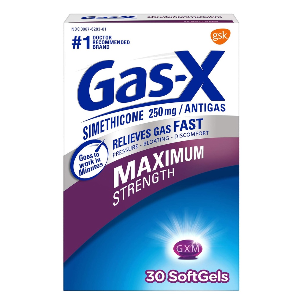 Gas-X Maximum Strength Gas Relief Softgels con Simethicone 250 mg - 30 conteo