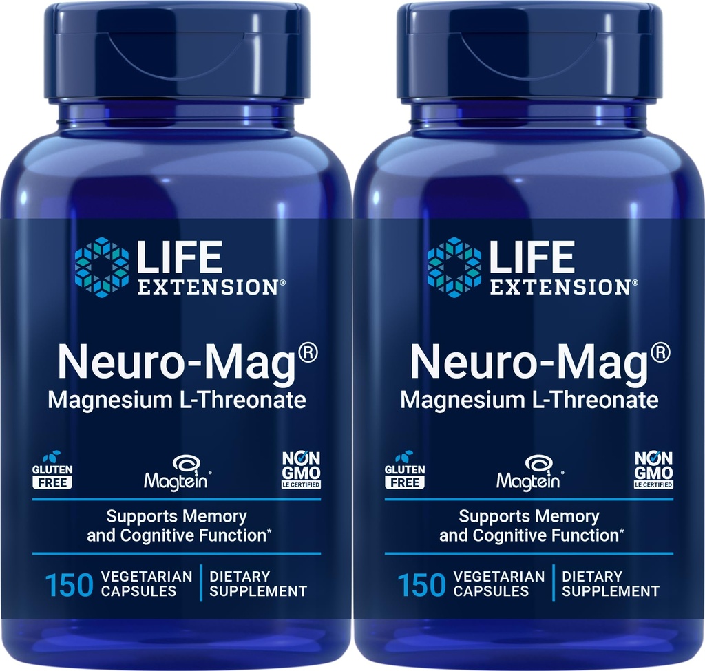 Ampliación de vida Neuro-Mag 150 cápsulas vegetarianas (Pack of 2), Magnesium L-Threonate, Suplemento Magtein