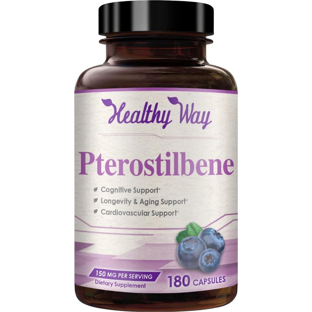 150mg Pterostilbene Suplemento - Una vez Daily Antioxidante Suplemento para la piel del corazón envejecido y el apoyo cerebral inmune - naturalmente derivado no GMO &amp; Hecho en los EE.UU. (180 Servings)