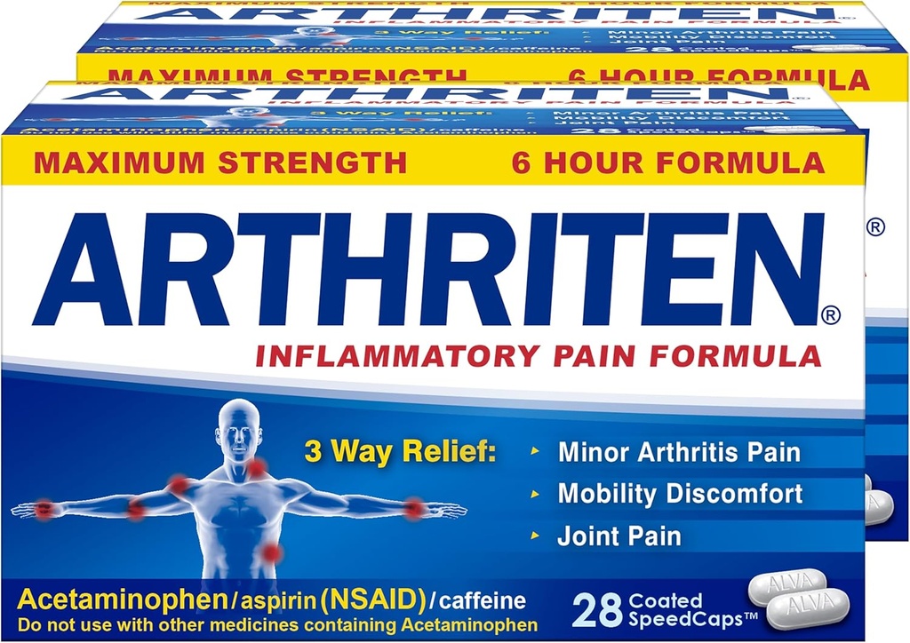 Fórmula de Dolor Inflamatorio - Fuerza máxima - 6 horas Fórmula - 28 Caplets (Pack of 2)