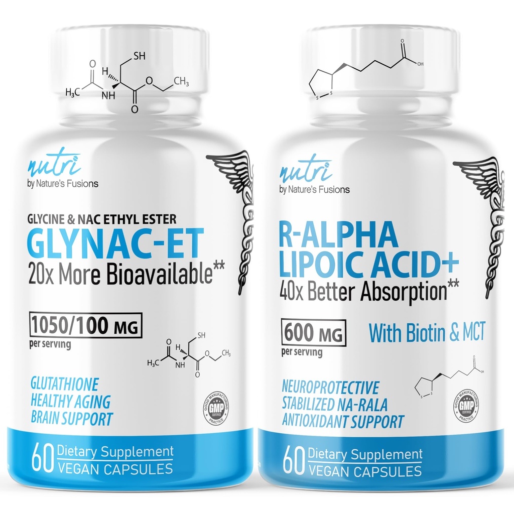 Fusiones de la naturaleza GlyNAC-ET (60 cápsulas) - R Alpha Lipoic Acid 600mg (60 cápsulas) - Anti Aging Bundle