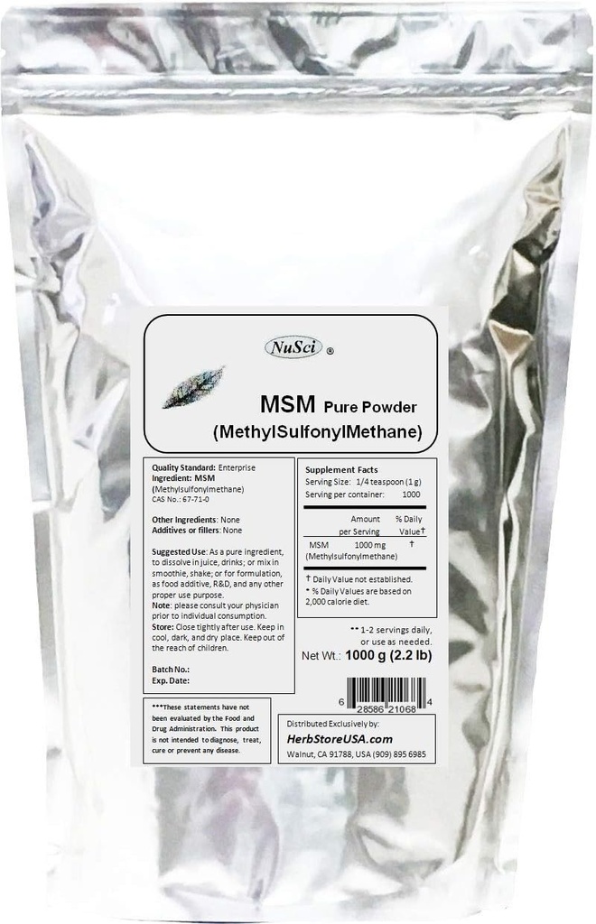 MSM (Methylsulfonylmethane) Pure Powder (1000 Grams (2.2 lb))