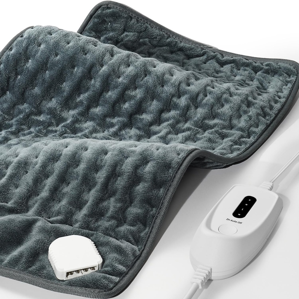 Almohadilla de calefacción para el dolor trasero y los calambres de período, FSA HSA Eligible, 12"x 24" Gran Almohadilla de calefacción eléctrica para calambres, dolores musculares, artritis, hombro, 2H de cierre automático, lavadora, húmeda y seca