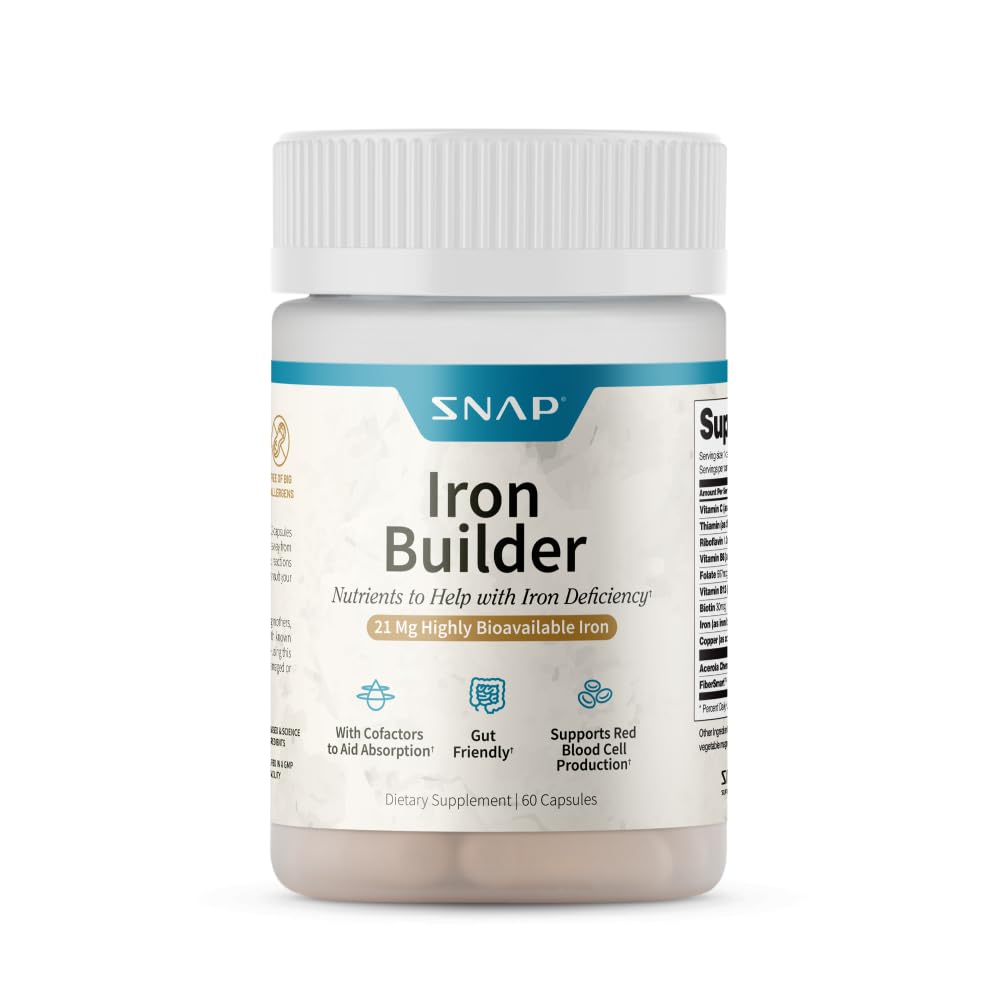 Complementos de Constructor de Hierro Natural Suplementos, 21 mg Píldoras de Hierro para Aumentar Energía, Metabolismo & Digestión, Absorbes Vitaminas rápidas Nutrientes Orgánicos (60 Cápsulas)