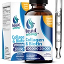 Collagen líquido y biotina, 2 Fl. Oz, suplementos de colágeno ultra-rength para mujeres, biotina testada de terceros para el crecimiento del cabello Mujeres, uñas y vitaminas de la piel B7 Collageno Peptides – Vanilla Flavor