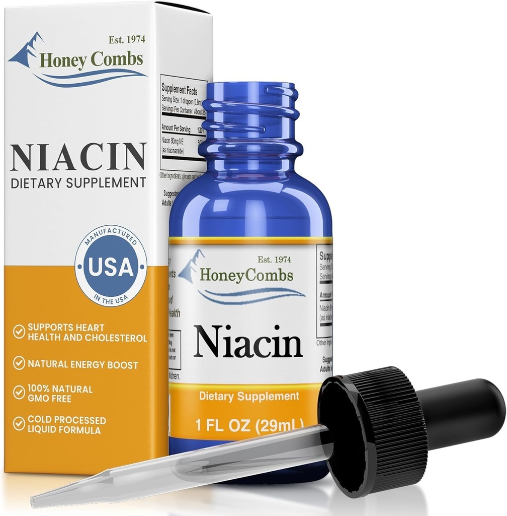 Niacin Liquid Drops Made in The USA - Vitamina B3 Suplemento - 500% DV por Serving - 36 Servings per Container - Great for Men, Women, Children - Vegan Vitamina B7 Liquid - Bulk Sizes Also Available