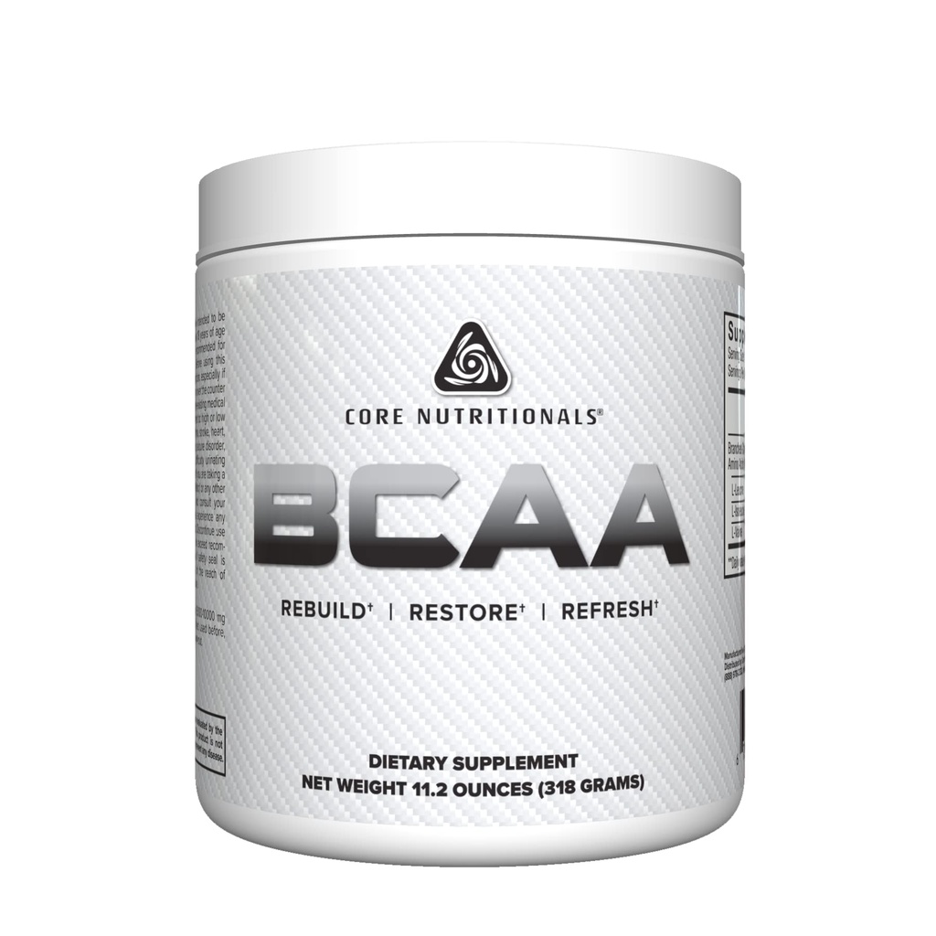 Nutriciones básicas BCAA Powder ← 2:1 Aminoácidos de cadena ramificada para la recuperación  Apoyo Protein Synthesis ← 5g Servimientos ← 60 Servimientos (Sin sabor)