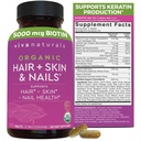Biotina 5000 mcg Peluquería uñas Vitaminas para Mujeres – Suplemento Orgánico y Vegetariano-Friendiente con Vitamina E, B-Vitamins, Spirulina, Caballo y Espejo Superalimentario para ayudar a producir queratina – 120 Con
