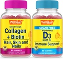 WellSí Collagen+Biotin + Vitamina D3 5,000 IU Sugar Gratis, Gummies Bundle - Gran Tasting, Suplemento de vitamina, Gluten Gratis, GMO Gratis, Chewable Gummy