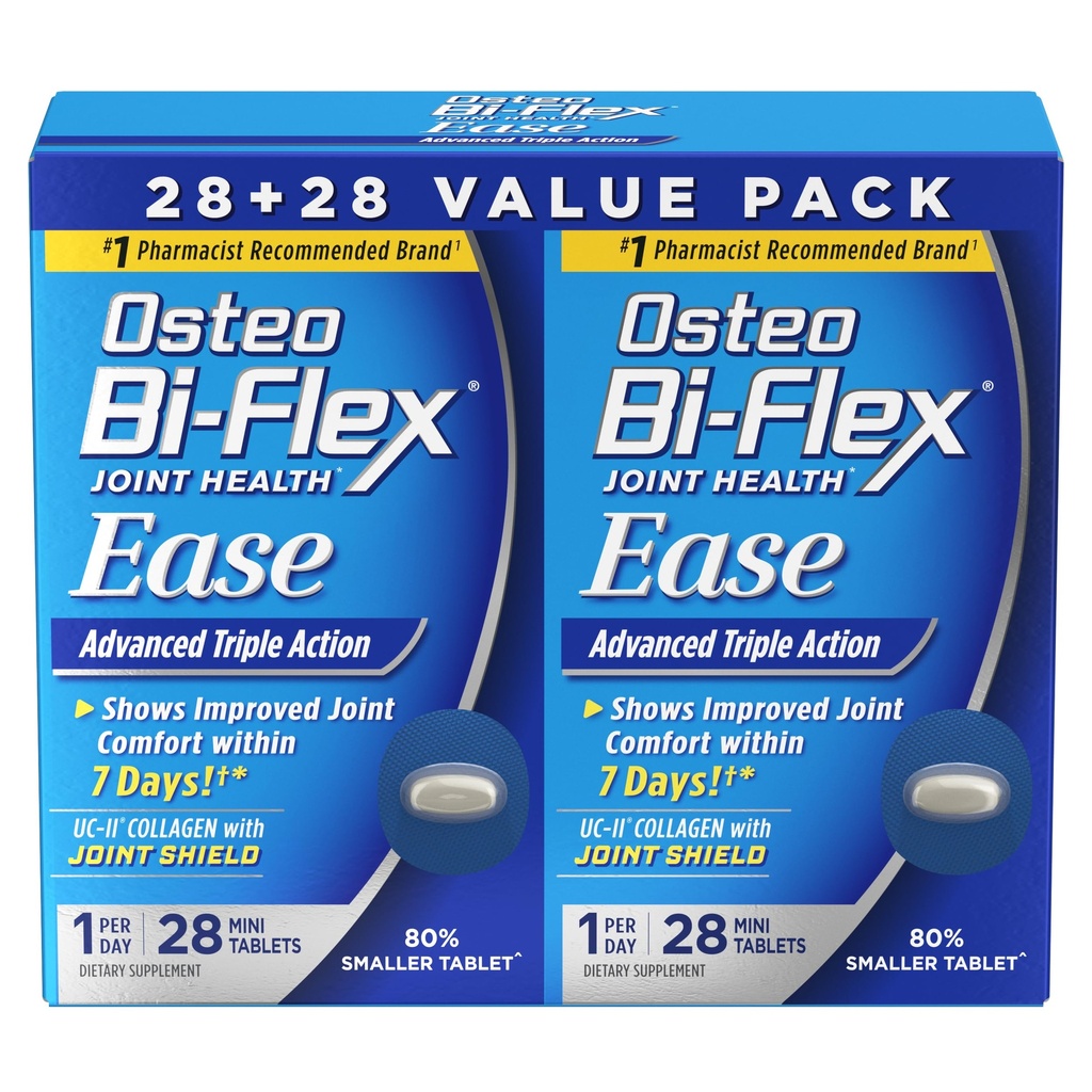 Osteo Bi-Flex Ease Acción Triple Avanzada con Suplementos Conjuntos de Vitamina D, Mini-Tablas, 28 Cuenta, Pack de 2