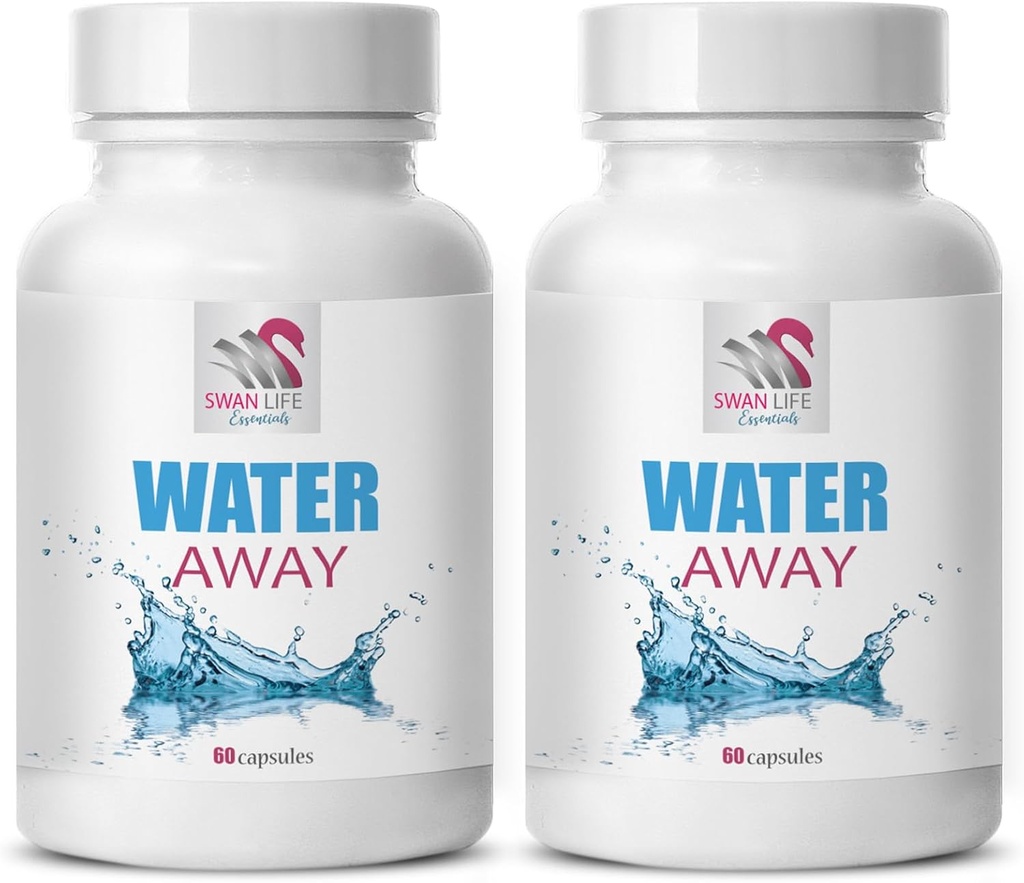 Soporte de agua diurética - AGUA AWAY - Suplemento fluido, Wellness diurético, Soporte de fluido natural, soporte de balance, Suplemento de manejo de agua, Diurético natural, Solución de agua 2Bottle 120Caps
