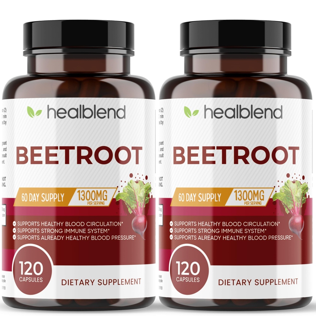 healblend Organic Nitric Oxide Beet Root Capsules 1300mg - Sistema de soporte Immune, Nitric Oxide Booster - 120 Conde (2 Pack)