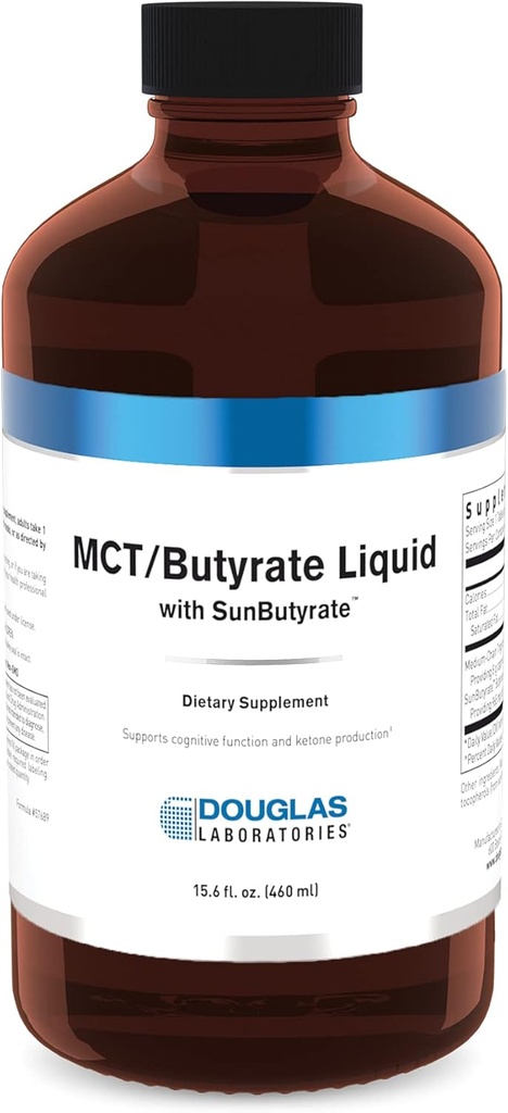 Douglas Laboratories MCT/Butyrate Liquid with SunButyrate ← Proporciona ácido caprílico altamente concentrado y ácido butírico en un líquido pleasante Silencioso 15.6 fl. oz.