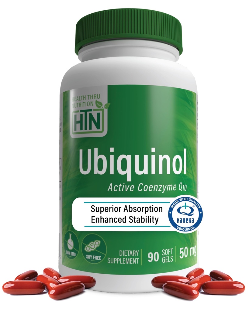 Health Thru Nutrition Ubiquinol 50mg 90 Softgels as Kaneka QH Reduced CoQ-10 TEN Stabilized - 3rd Party Tested TEN Enhanced Bioavailability