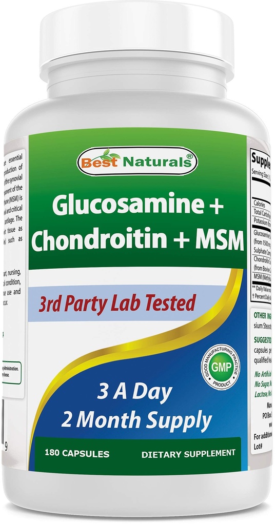Best Naturals Glucosamine Chondroitin y MSM (No-GMO) - Promueve la salud conjunta - 180 Conde