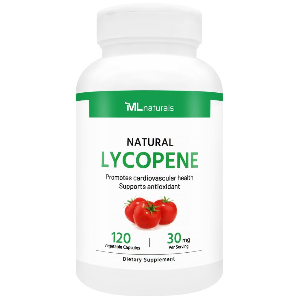 ML Naturals Lycopene natural 30 mg 120 cápsulas vegetales. Antioxidante &amp; Immune Support, Cardiovascular Health " Prostate Health, NSF-Certified " cGMP-Compliant, Third-Party Lab Tested